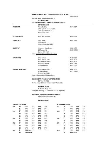 Summer Season 2013-14 Fixture - Bayside Regional Tennis ...