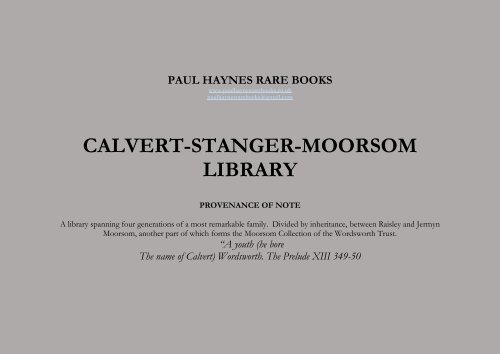 CALVERT-STANGER-MOORSOM LIBRARY