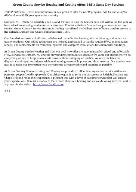 Green County Service Heating And Cooling Offers 6 Fix Same Day