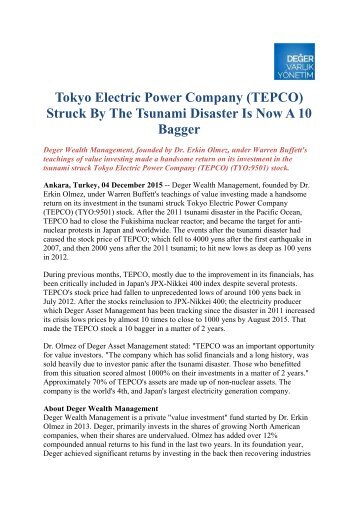 Tokyo Electric Power Company (TEPCO) Struck By The Tsunami Disaster Is Now A 10 Bagger
