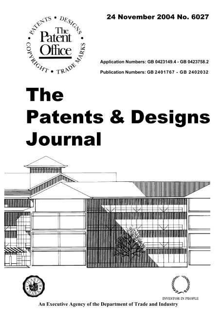 The Patent and Design Journal No 6027 - Intellectual Property Office