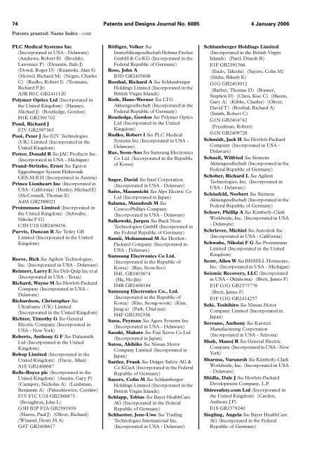 The Patent and Design Journal 6085 - Intellectual Property Office