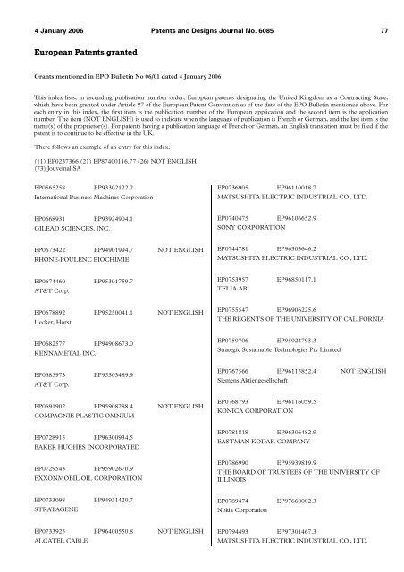 The Patent and Design Journal 6085 - Intellectual Property Office