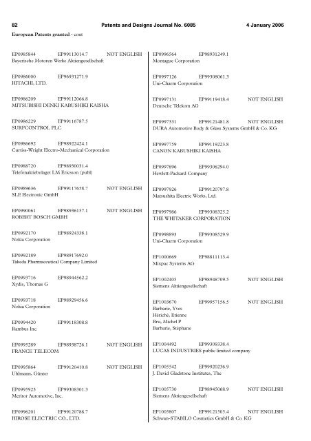 The Patent and Design Journal 6085 - Intellectual Property Office