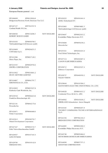 The Patent and Design Journal 6085 - Intellectual Property Office