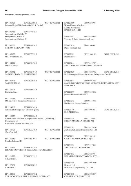 The Patent and Design Journal 6085 - Intellectual Property Office