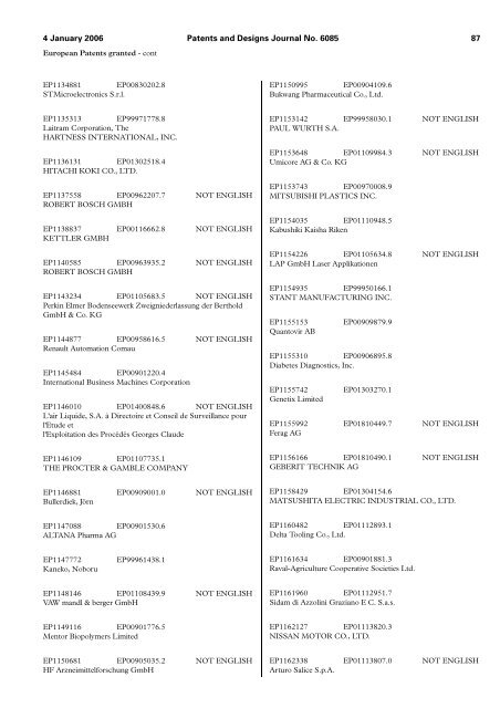 The Patent and Design Journal 6085 - Intellectual Property Office