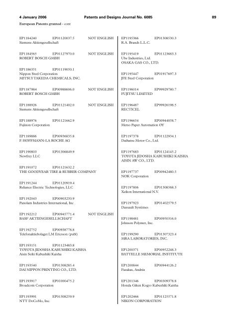 The Patent and Design Journal 6085 - Intellectual Property Office