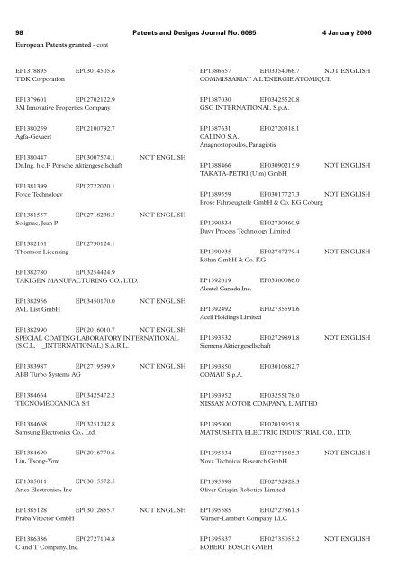 The Patent and Design Journal 6085 - Intellectual Property Office