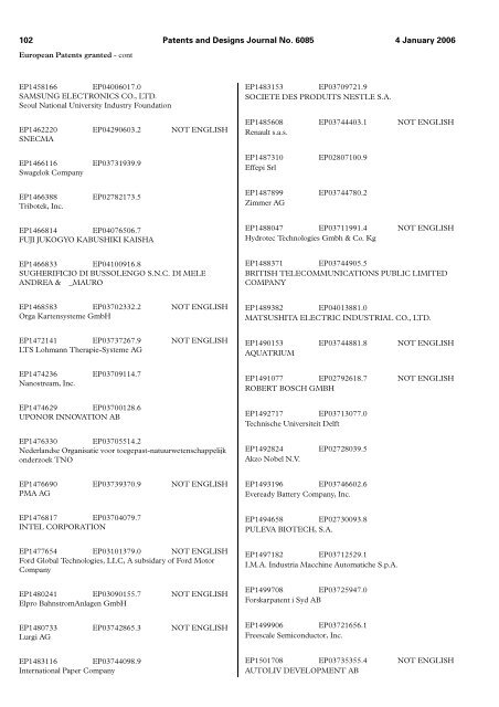 The Patent and Design Journal 6085 - Intellectual Property Office