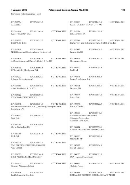 The Patent and Design Journal 6085 - Intellectual Property Office