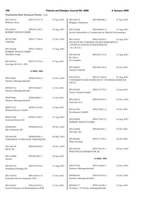 The Patent and Design Journal 6085 - Intellectual Property Office