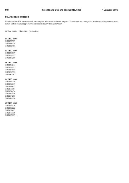 The Patent and Design Journal 6085 - Intellectual Property Office