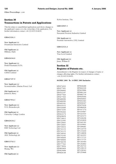 The Patent and Design Journal 6085 - Intellectual Property Office