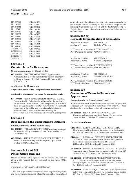 The Patent and Design Journal 6085 - Intellectual Property Office