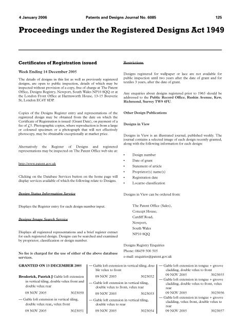 The Patent and Design Journal 6085 - Intellectual Property Office