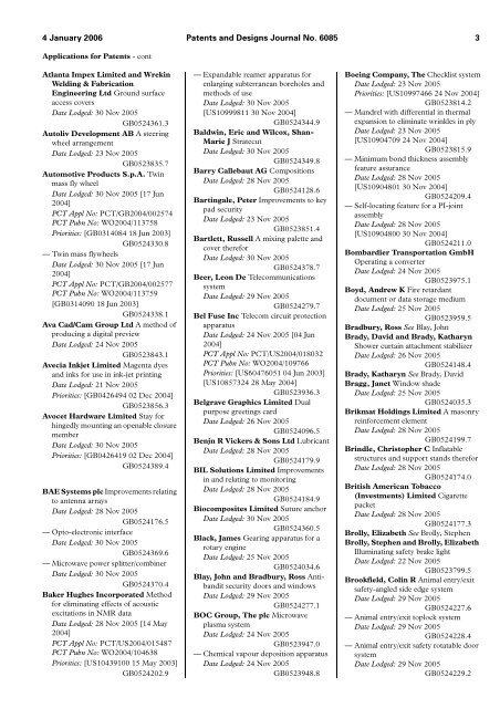 The Patent and Design Journal 6085 - Intellectual Property Office