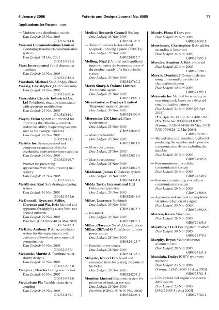 The Patent and Design Journal 6085 - Intellectual Property Office