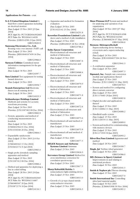 The Patent and Design Journal 6085 - Intellectual Property Office