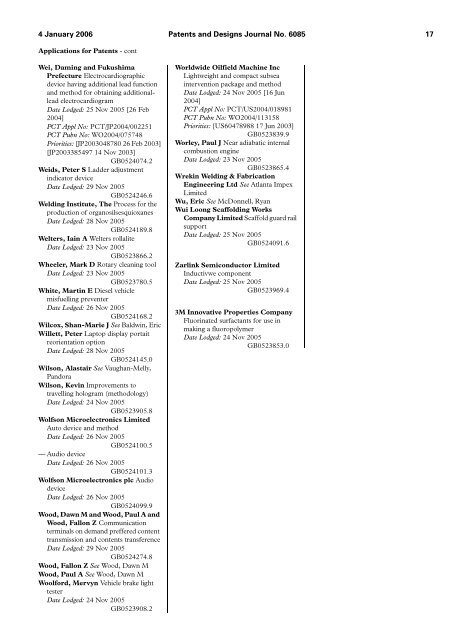 The Patent and Design Journal 6085 - Intellectual Property Office