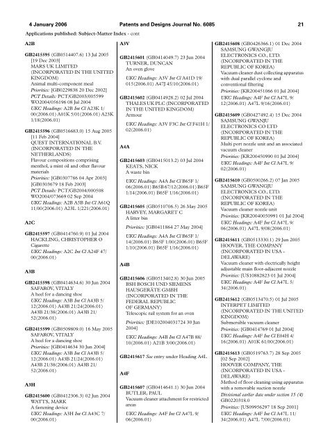 The Patent and Design Journal 6085 - Intellectual Property Office