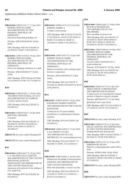 The Patent and Design Journal 6085 - Intellectual Property Office