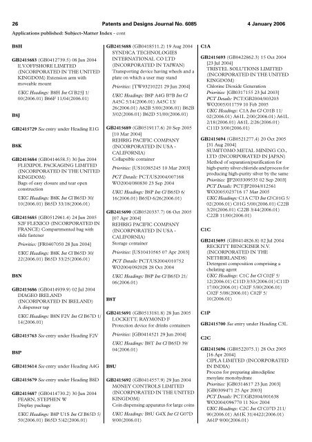 The Patent and Design Journal 6085 - Intellectual Property Office