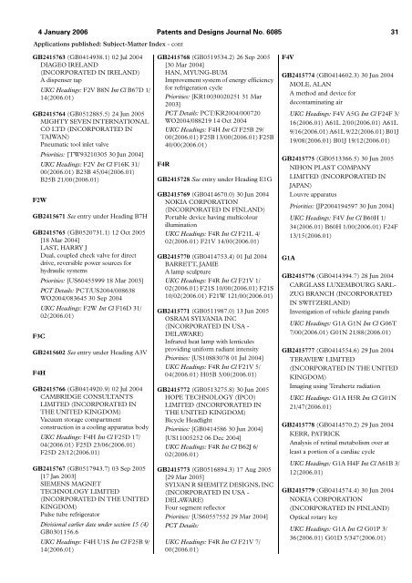 The Patent and Design Journal 6085 - Intellectual Property Office