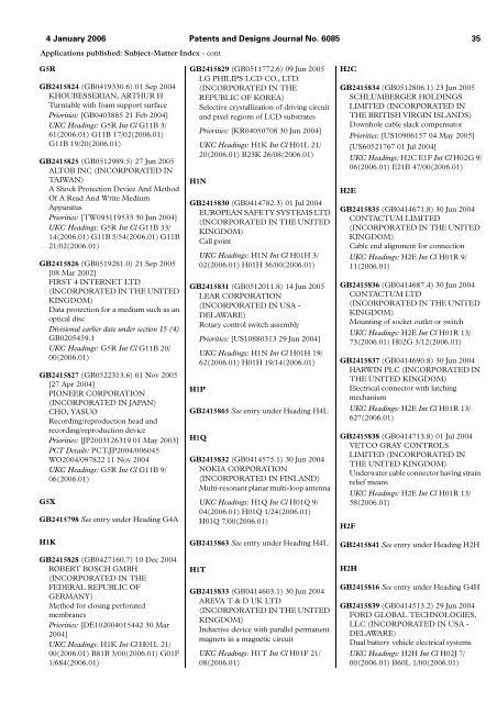 The Patent and Design Journal 6085 - Intellectual Property Office