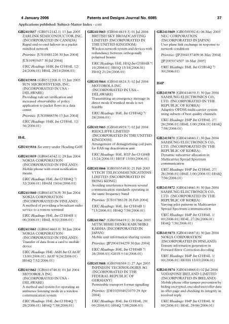 The Patent and Design Journal 6085 - Intellectual Property Office