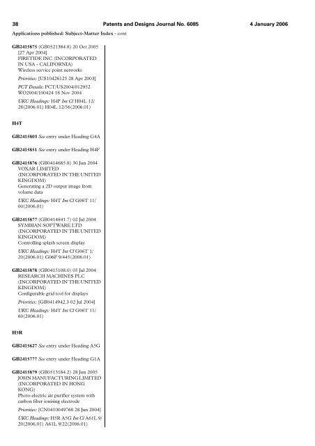 The Patent and Design Journal 6085 - Intellectual Property Office