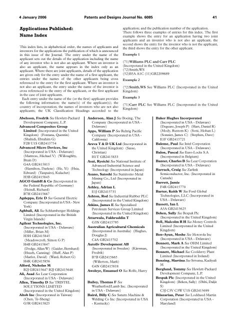 The Patent and Design Journal 6085 - Intellectual Property Office