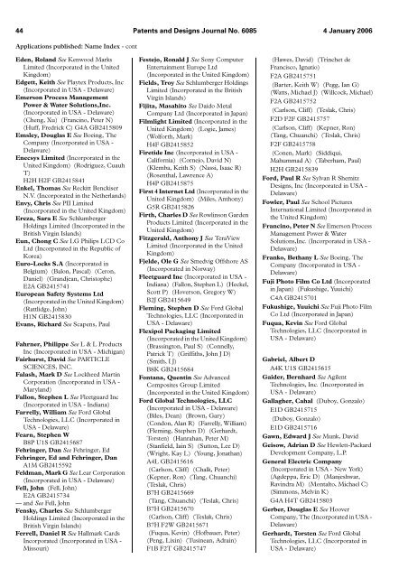 The Patent and Design Journal 6085 - Intellectual Property Office