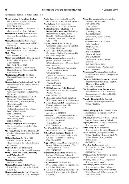 The Patent and Design Journal 6085 - Intellectual Property Office