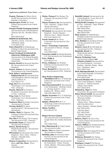 The Patent and Design Journal 6085 - Intellectual Property Office