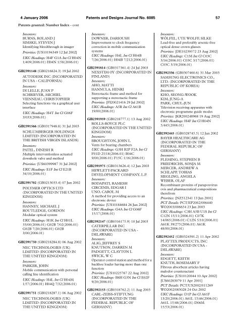 The Patent and Design Journal 6085 - Intellectual Property Office