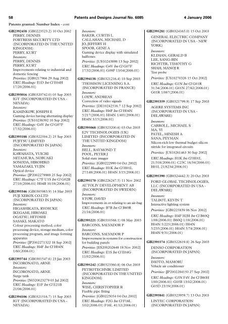 The Patent and Design Journal 6085 - Intellectual Property Office