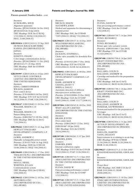 The Patent and Design Journal 6085 - Intellectual Property Office