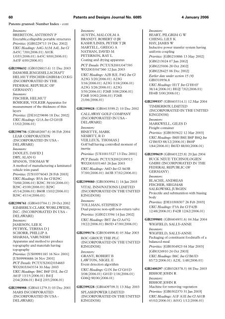 The Patent and Design Journal 6085 - Intellectual Property Office