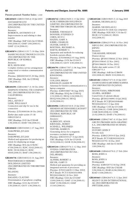 The Patent and Design Journal 6085 - Intellectual Property Office