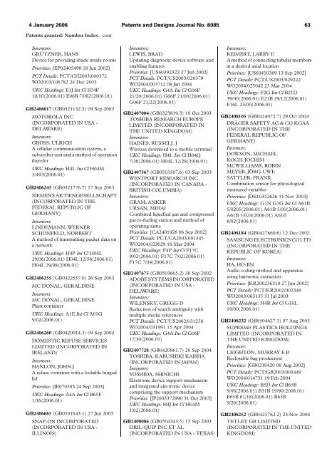 The Patent and Design Journal 6085 - Intellectual Property Office