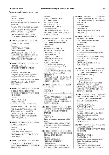 The Patent and Design Journal 6085 - Intellectual Property Office