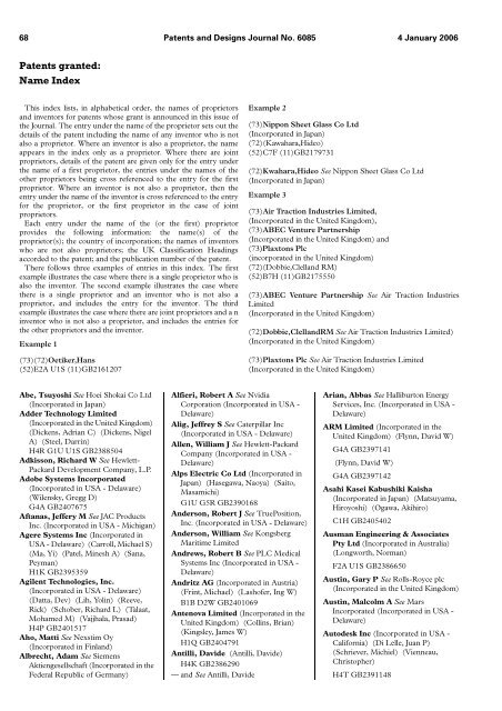 The Patent and Design Journal 6085 - Intellectual Property Office