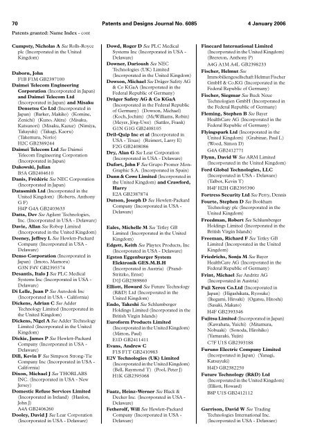 The Patent and Design Journal 6085 - Intellectual Property Office