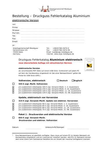 Bestellung – Druckguss Fehlerkatalog Aluminium