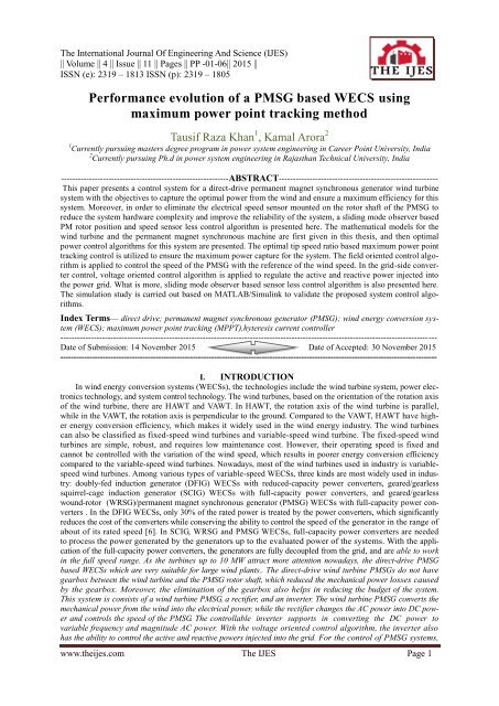 Performance evolution of a PMSG based WECS using maximum power point ...