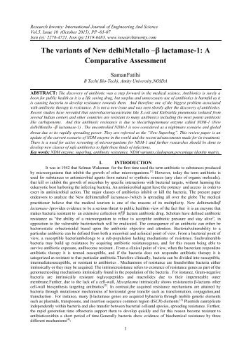 The variants of New delhiMetallo – lactamase-1: A Comparative Assessment