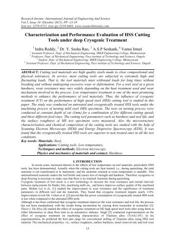 Characterization and Performance Evaluation of HSS Cutting Tools under deep Cryogenic Treatment