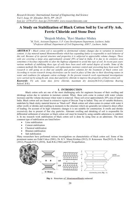 A Study on Stabilization of Black Cotton Soil by Use of Fly Ash, Ferric Chloride and Stone Dust