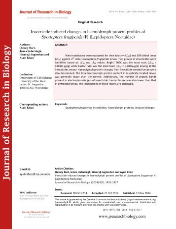 Insecticide induced changes in haemolymph protein profiles of Spodoptera frugiperda (F) (LepidopteraNoctuidae)